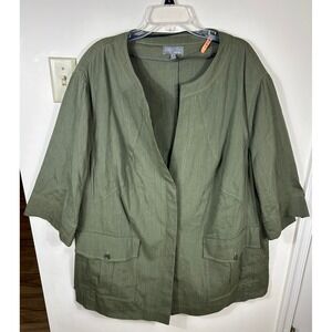 Ulla Popken Selection Jacket Women 28 Green Lightweight Linen Blend Lagenlook